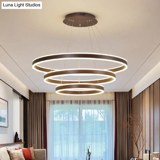 3-Tier Led Circle Chandelier With Acrylic Shade In Minimalistic Black/Gold/Coffee Coffee