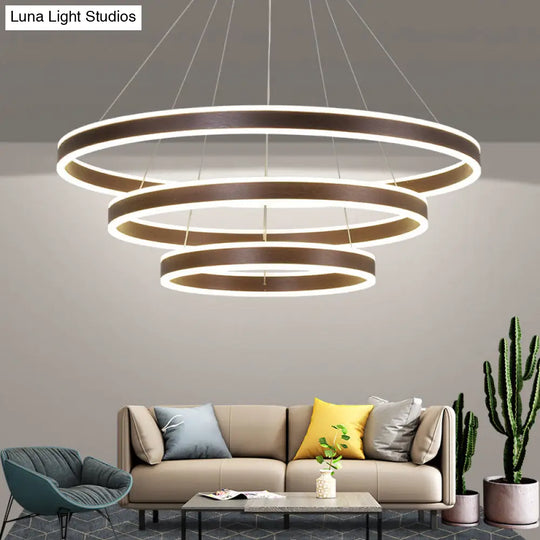 Modern Led Ceiling Pendant Light - Black/Gold/Coffee 3 Tiered Circle Chandelier With Acrylic Shade