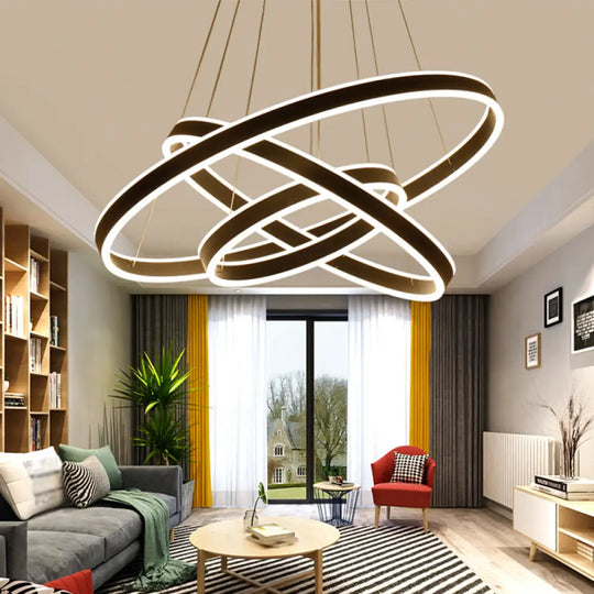 Modern Led Ceiling Pendant Light - Black/Gold/Coffee 3 Tiered Circle Chandelier With Acrylic Shade