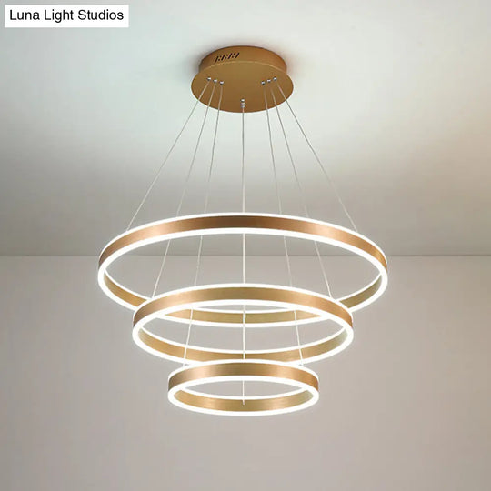 Modern Led Ceiling Pendant Light - Black/Gold/Coffee 3 Tiered Circle Chandelier With Acrylic Shade