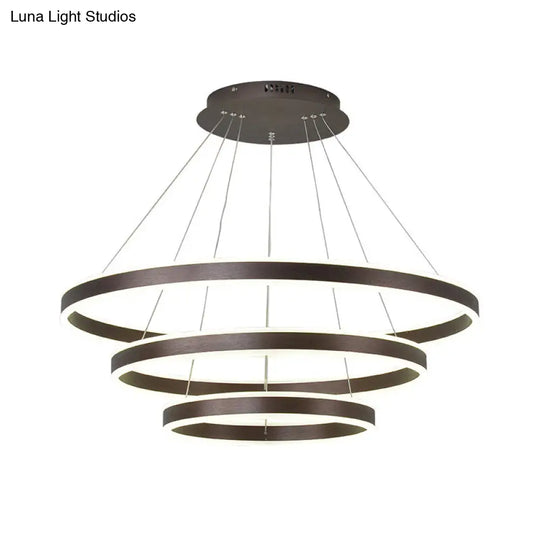 3-Tier Led Circle Chandelier With Acrylic Shade In Minimalistic Black/Gold/Coffee