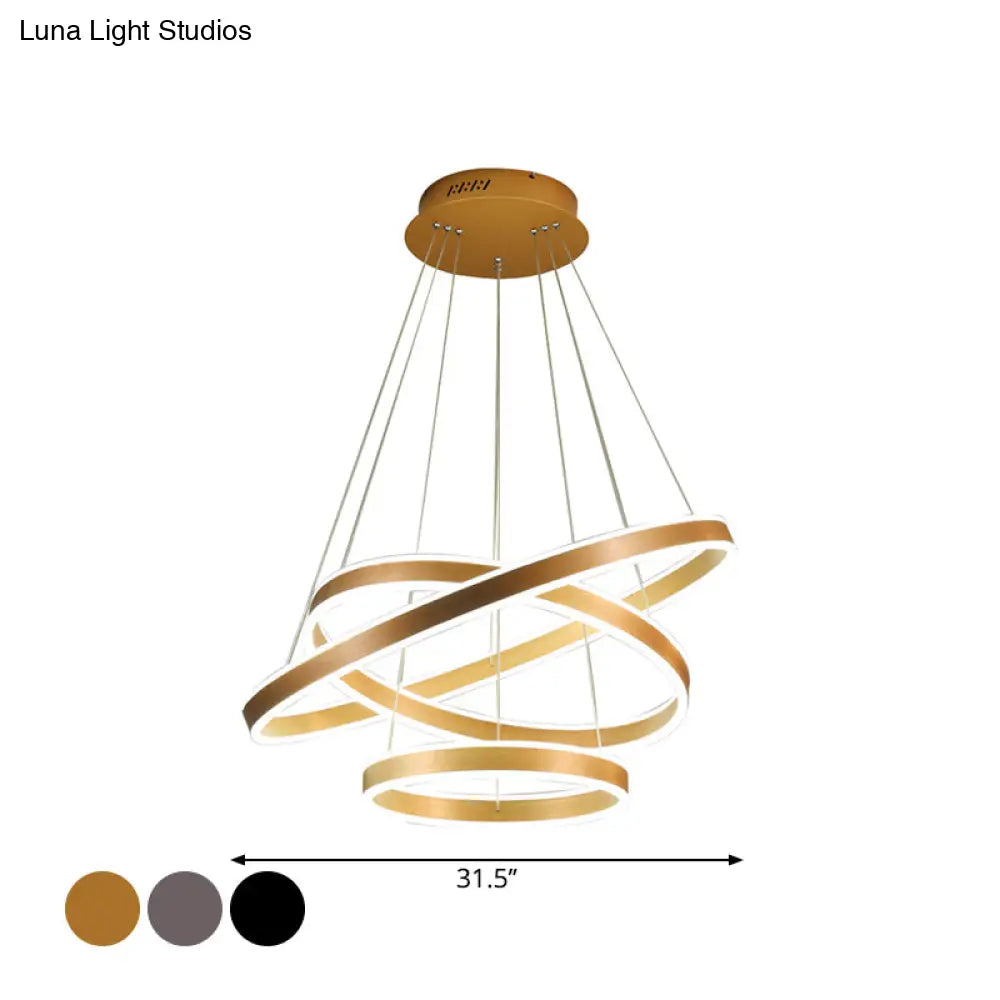 Modern Led Ceiling Pendant Light - Black/Gold/Coffee 3 Tiered Circle Chandelier With Acrylic Shade