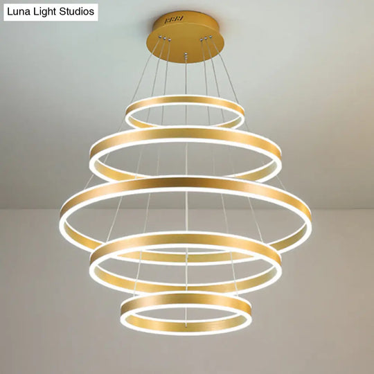 3-Tier Led Circle Chandelier With Acrylic Shade In Minimalistic Black/Gold/Coffee