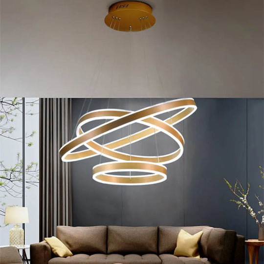 Modern Led Ceiling Pendant Light - Black/Gold/Coffee 3 Tiered Circle Chandelier With Acrylic Shade