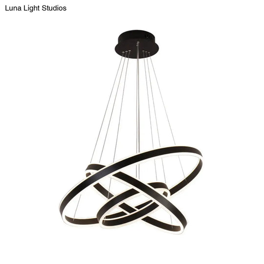 Modern Led Ceiling Pendant Light - Black/Gold/Coffee 3 Tiered Circle Chandelier With Acrylic Shade