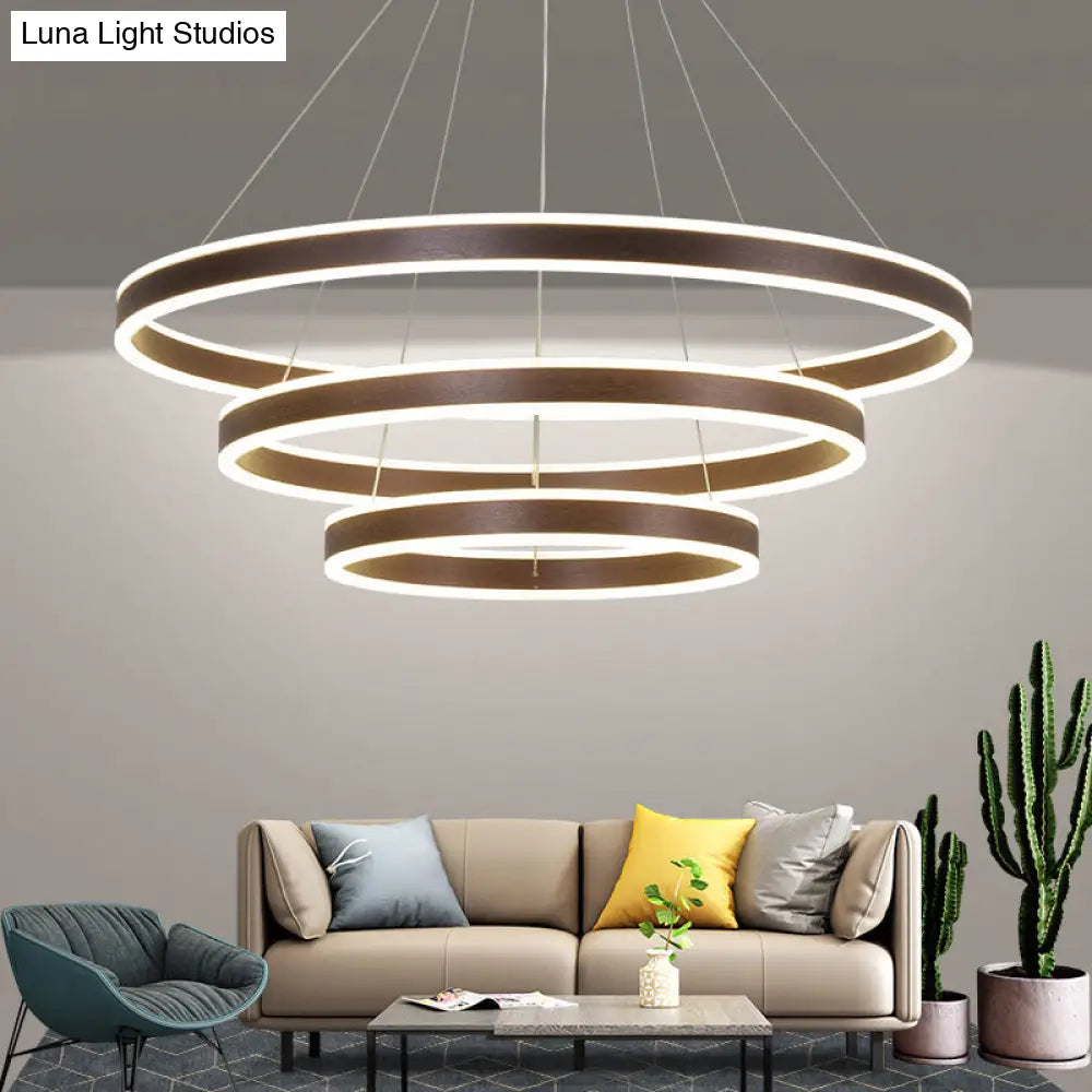 3-Tier Led Circle Chandelier With Acrylic Shade In Minimalistic Black/Gold/Coffee