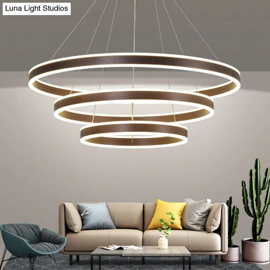 3-Tier Led Circle Chandelier With Acrylic Shade In Minimalistic Black/Gold/Coffee