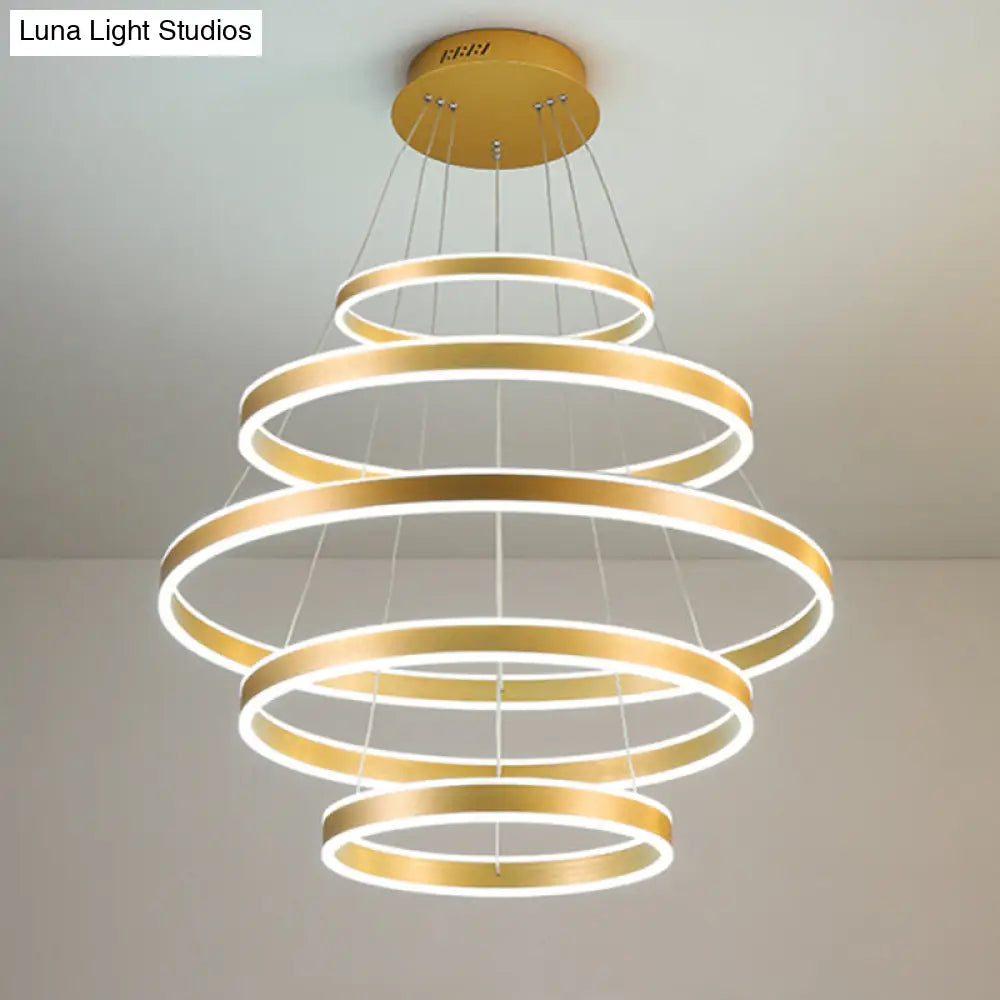 Modern Led Ceiling Pendant Light - Black/Gold/Coffee 3 Tiered Circle Chandelier With Acrylic Shade