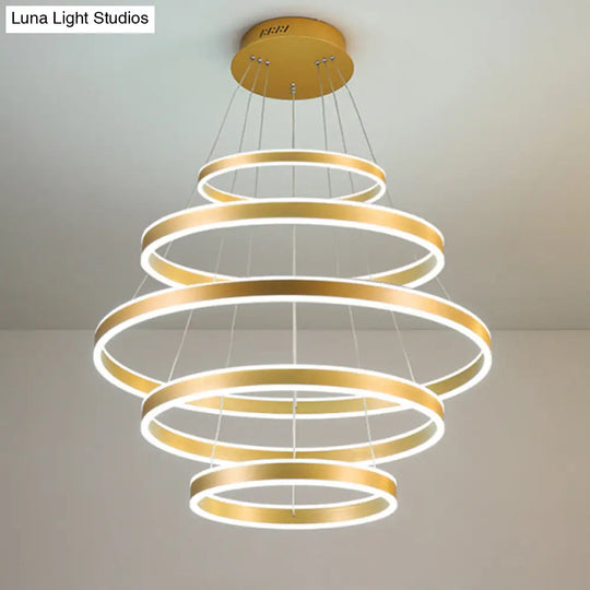 Modern Led Ceiling Pendant Light - Black/Gold/Coffee 3 Tiered Circle Chandelier With Acrylic Shade