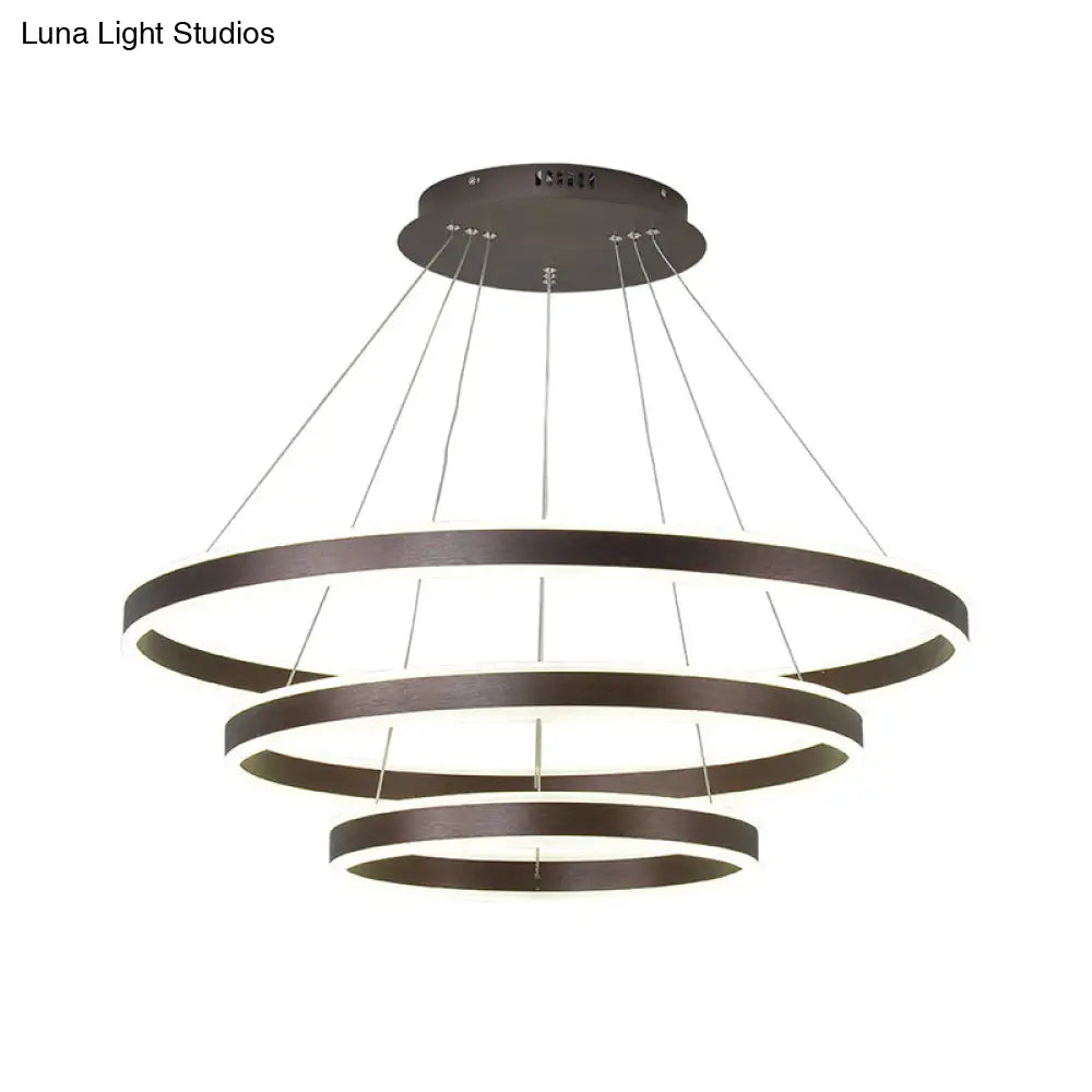 Modern Led Ceiling Pendant Light - Black/Gold/Coffee 3 Tiered Circle Chandelier With Acrylic Shade