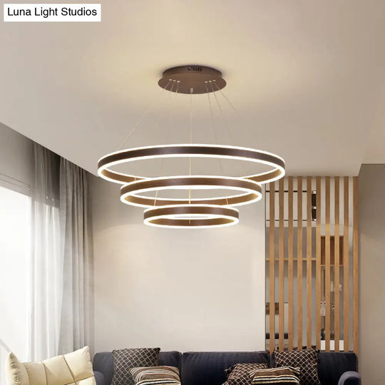 3-Tier Led Circle Chandelier With Acrylic Shade In Minimalistic Black/Gold/Coffee