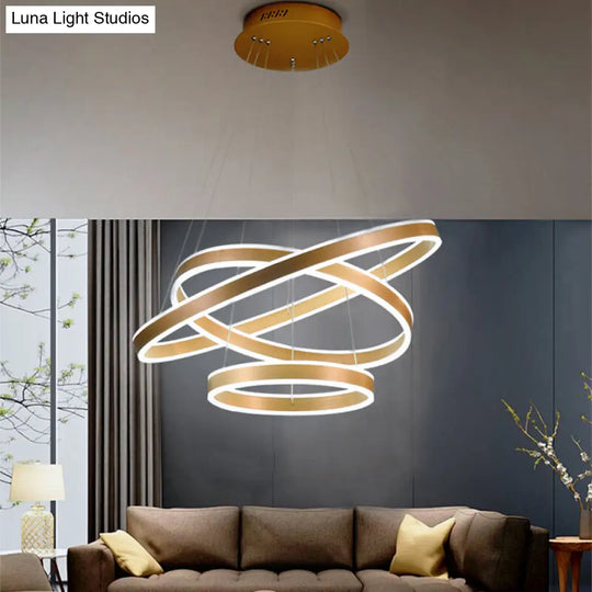 3-Tier Led Circle Chandelier With Acrylic Shade In Minimalistic Black/Gold/Coffee Gold