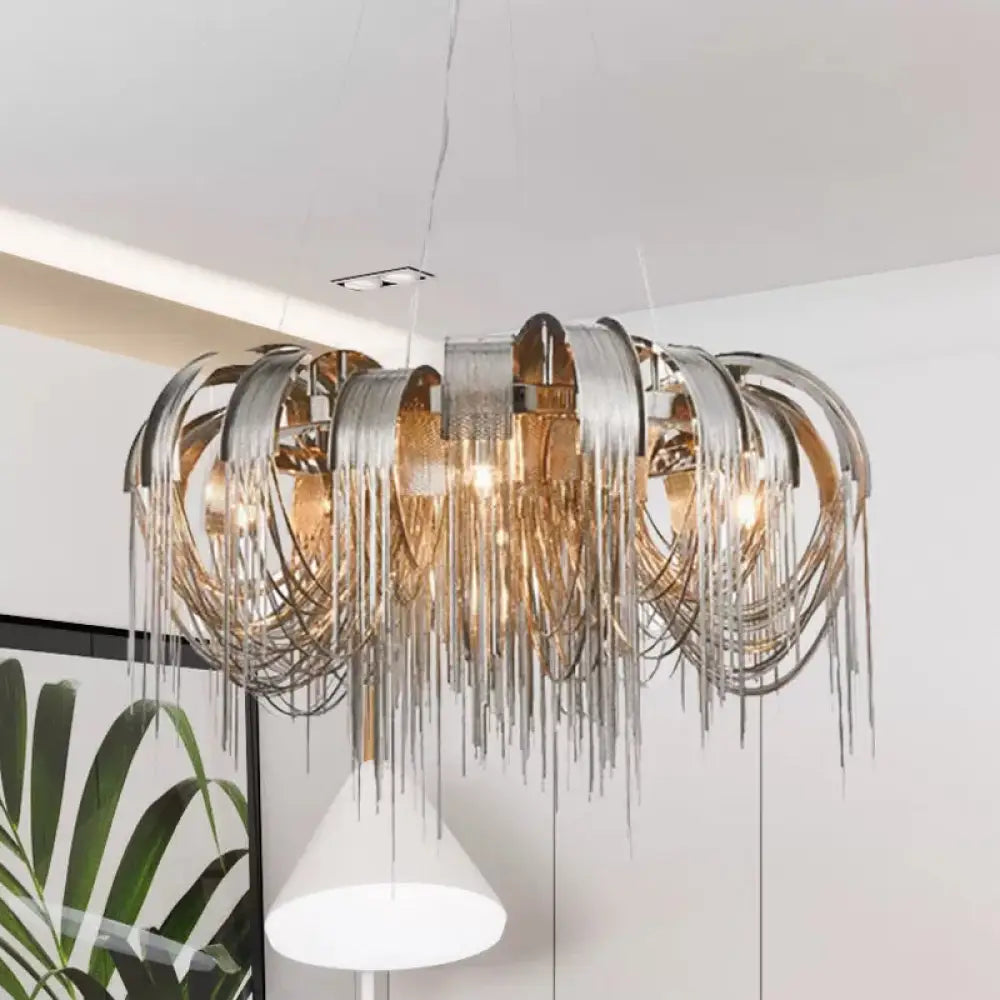 Modern Led Chandelier - Aluminum Chain Suspension Lamp For Dining Room Silver