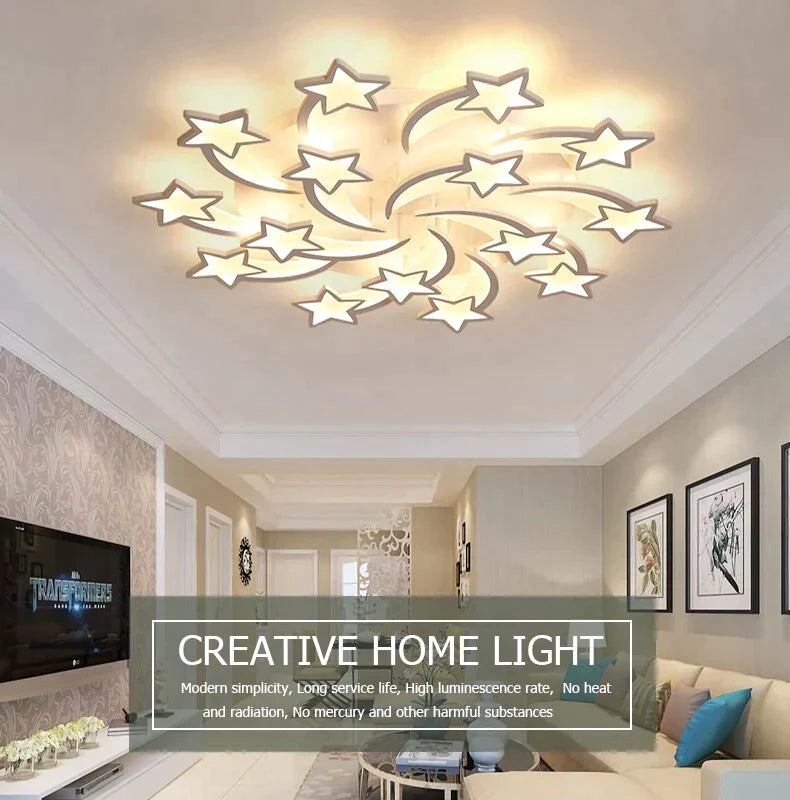 Modern Led Chandelier Art Deco Room Indoor Lamp White Star For Living Dining Bedroom Kids Kitchen