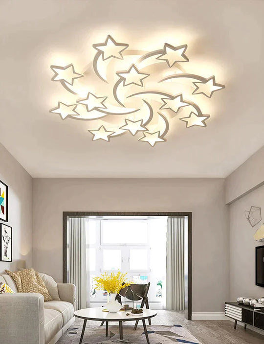 Modern Led Chandelier Art Deco Room Indoor Lamp White Star For Living Dining Bedroom Kids Kitchen