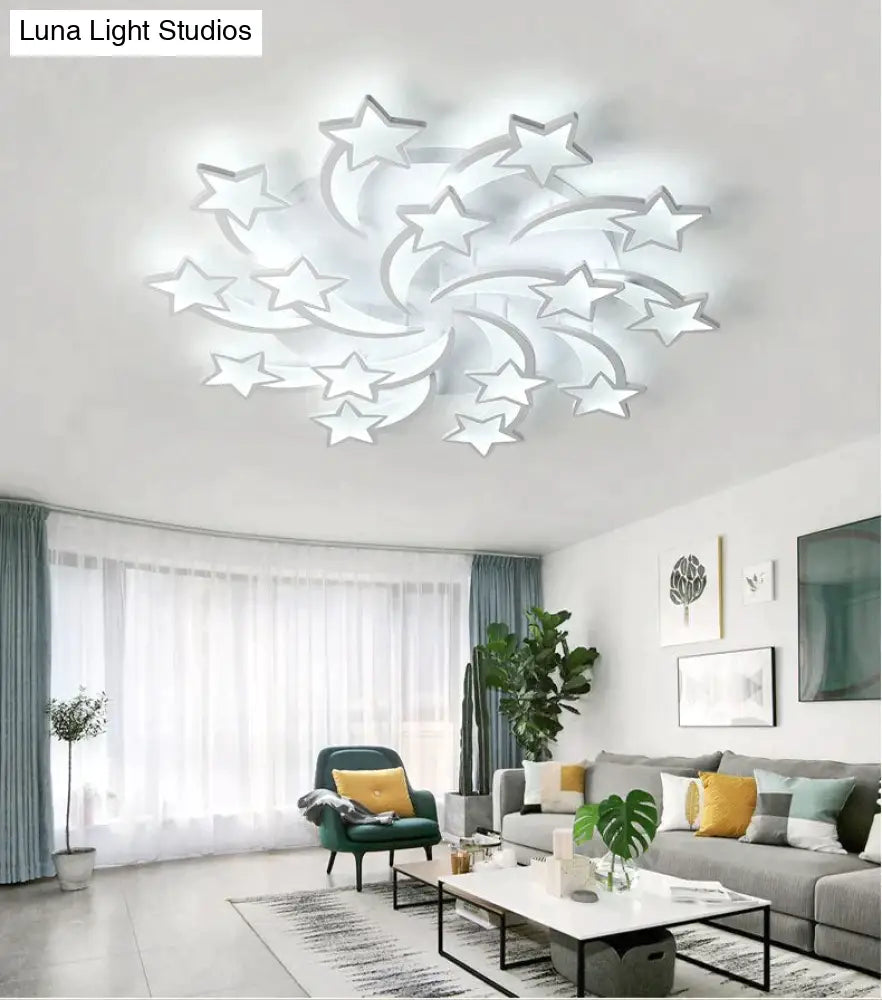 Modern Led Chandelier Art Deco Room Indoor Lamp White Star For Living Dining Bedroom Kid’s