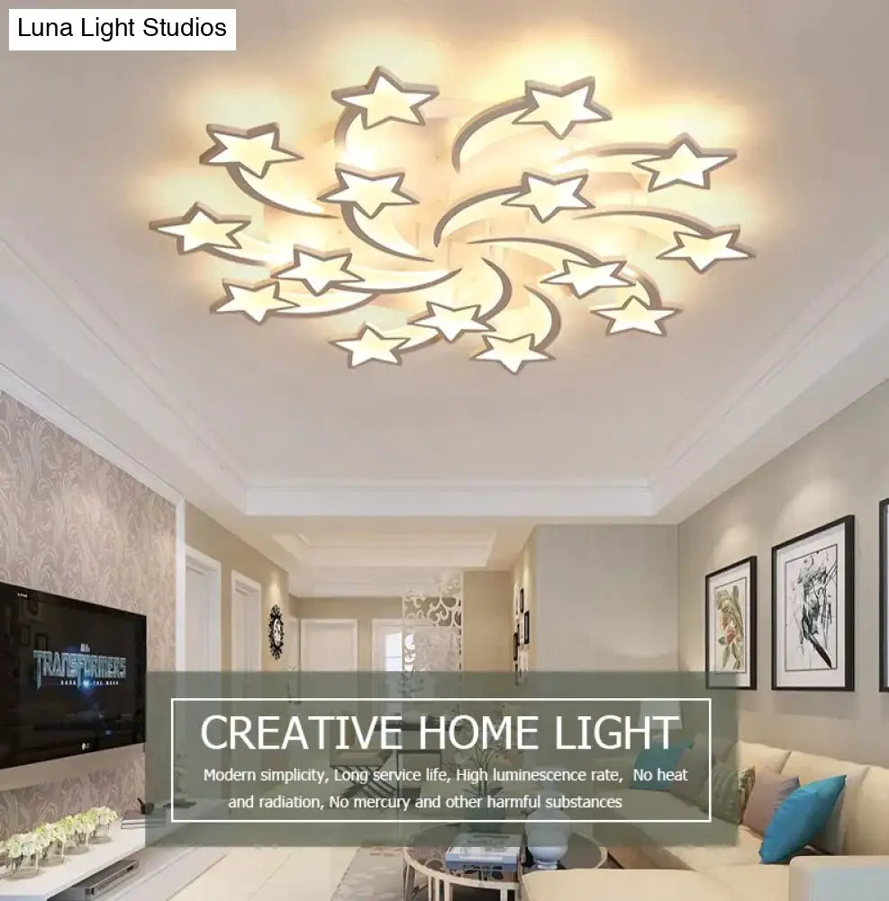 Modern Led Chandelier Art Deco Room Indoor Lamp White Star For Living Dining Bedroom Kid’s