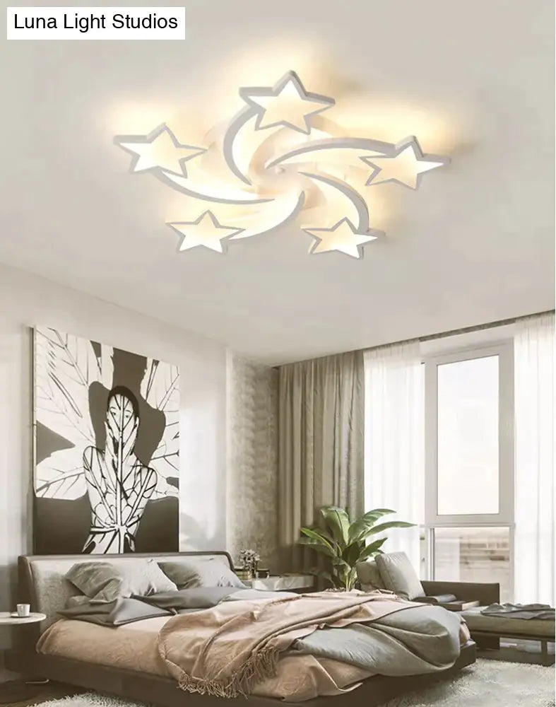 Modern Led Chandelier Art Deco Room Indoor Lamp White Star For Living Dining Bedroom Kid’s