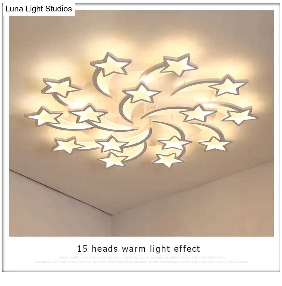 Modern Led Chandelier Art Deco Room Indoor Lamp White Star For Living Dining Bedroom Kid’s