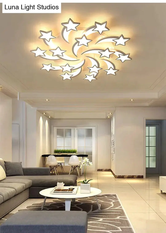 Modern Led Chandelier Art Deco Room Indoor Lamp White Star For Living Dining Bedroom Kid’s