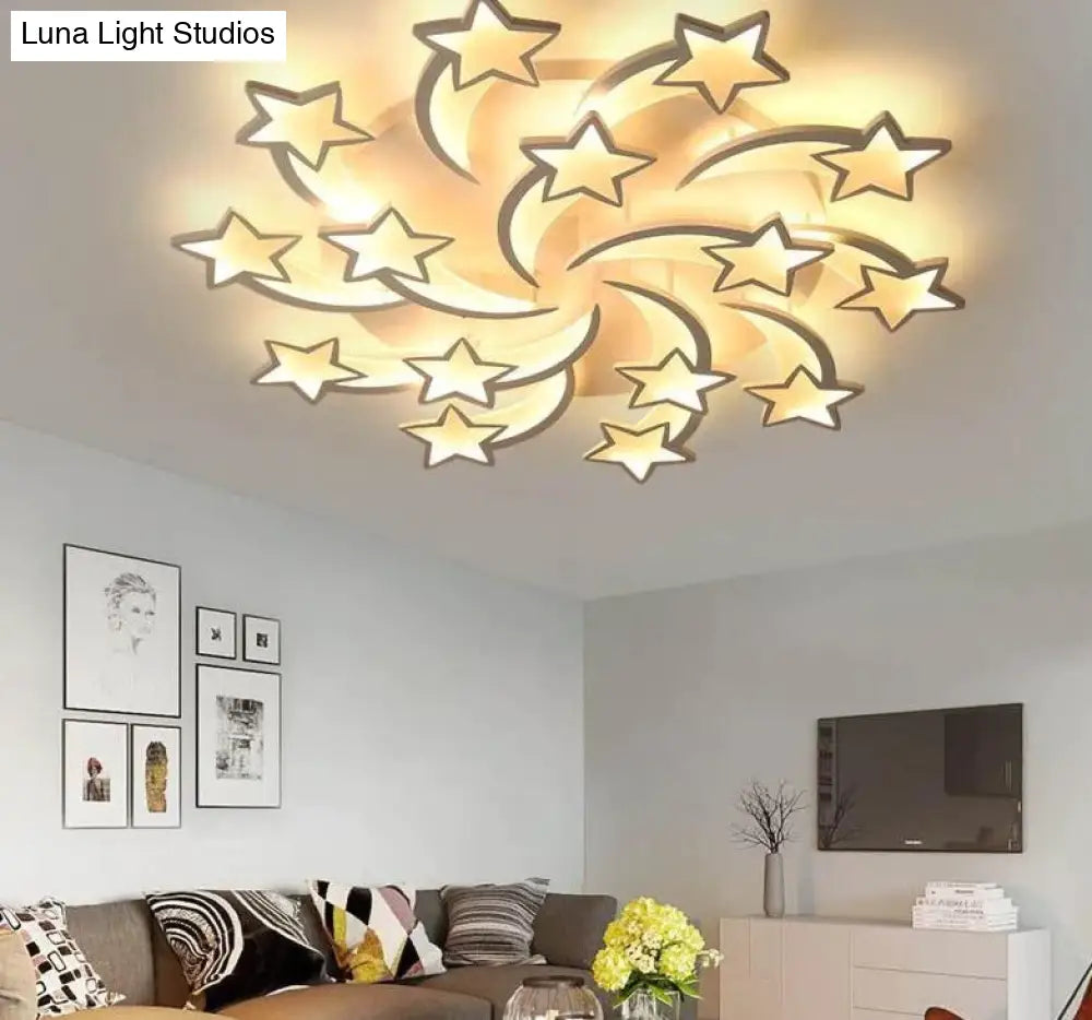 Modern Led Chandelier Art Deco Room Indoor Lamp White Star For Living Dining Bedroom Kid’s