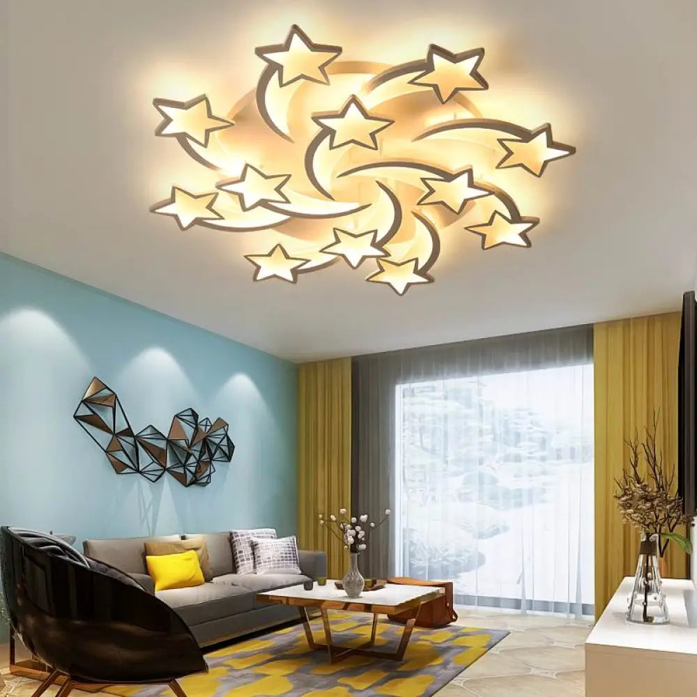 Modern Led Chandelier Art Deco Room Indoor Lamp White Star For Living Dining Bedroom Kid’s