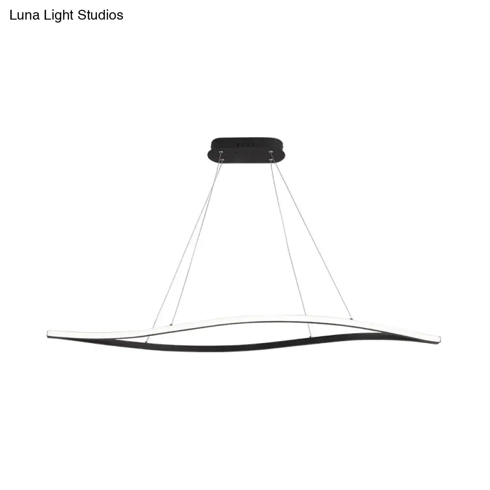 Modern Led Chandelier Lamp - Acrylic Shade White/Black Wave Design Hangs In White/Warm/Natural Light