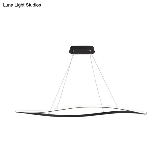 Modern Led Chandelier Lamp - Acrylic Shade White/Black Wave Design Hangs In White/Warm/Natural Light