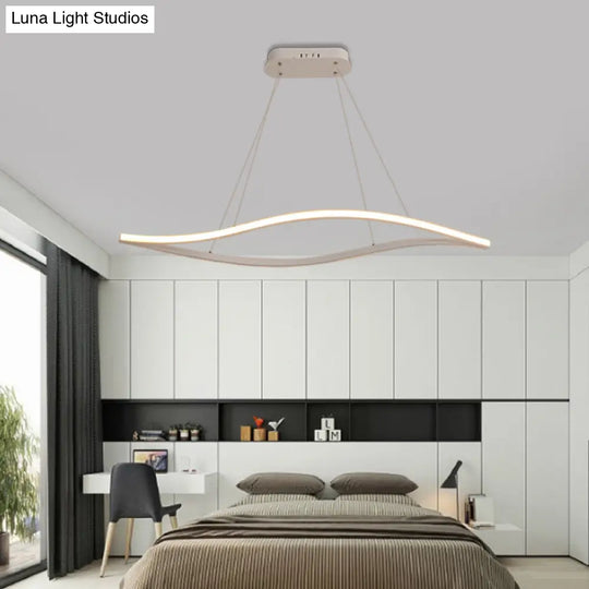 Modern Led Chandelier Lamp - Acrylic Shade White/Black Wave Design Hangs In White/Warm/Natural Light