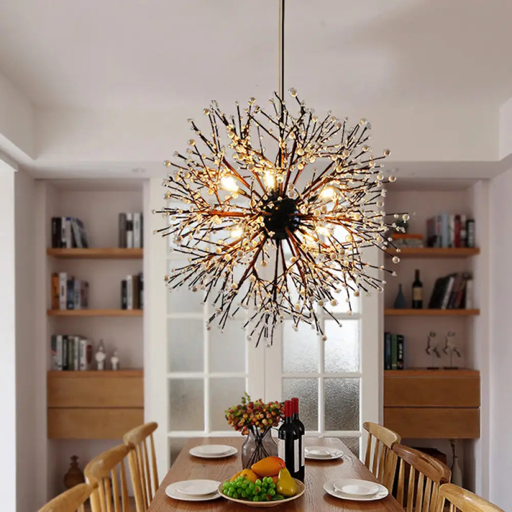 Modern Led Chandelier Lamp: Black Metal Ceiling Pendant Light 23.5’/31.5’ Wide Dendritic Design