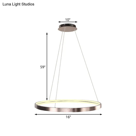 Modern Led Chandelier Light - 16/23.5/31.5 Dia Acrylic Shade Brown Ring Warm/White/Natural