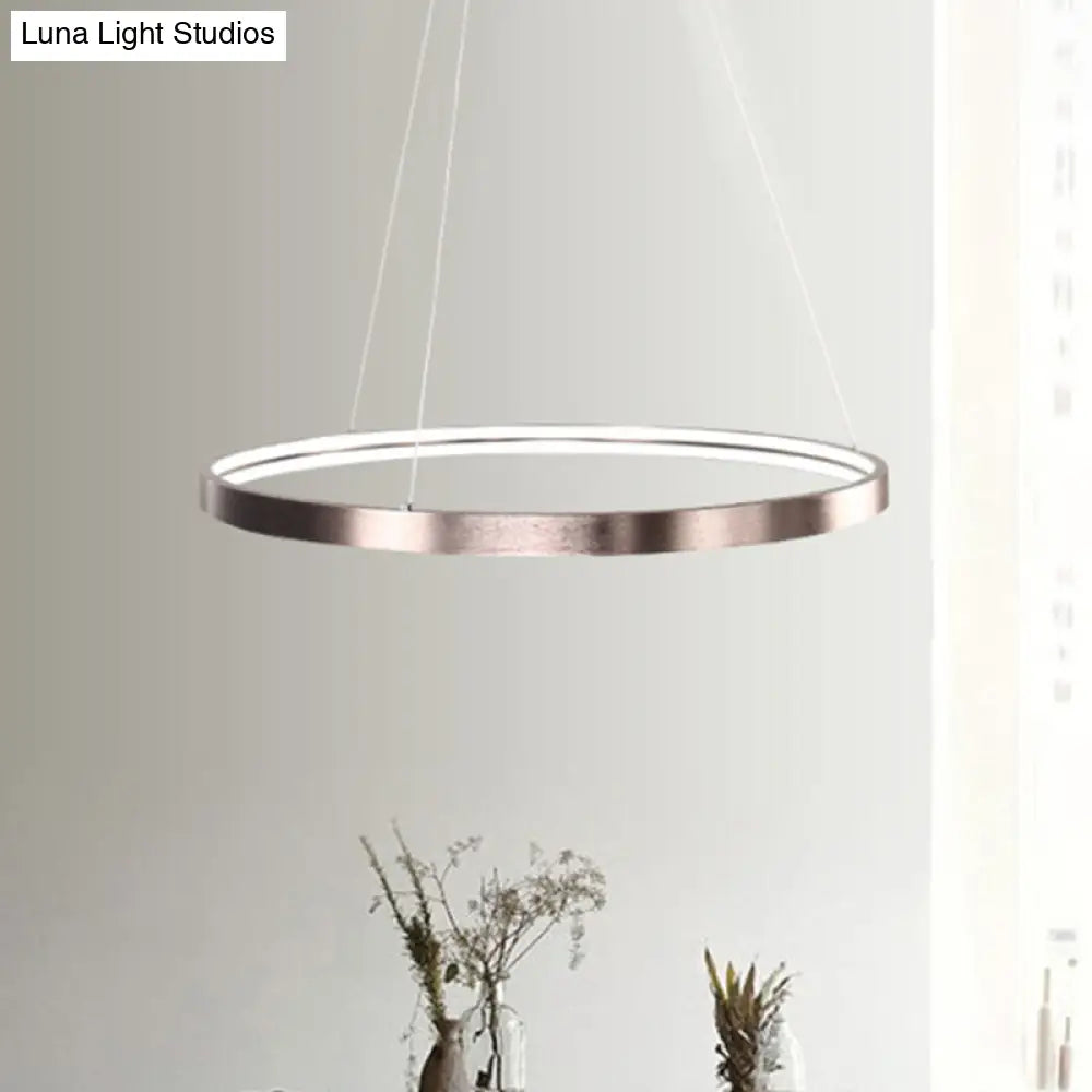 Modern Led Chandelier Light - 16/23.5/31.5 Dia Acrylic Shade Brown Ring Warm/White/Natural