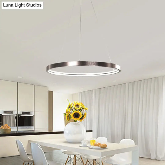 Modern Led Chandelier Light - 16/23.5/31.5 Dia Acrylic Shade Brown Ring Warm/White/Natural