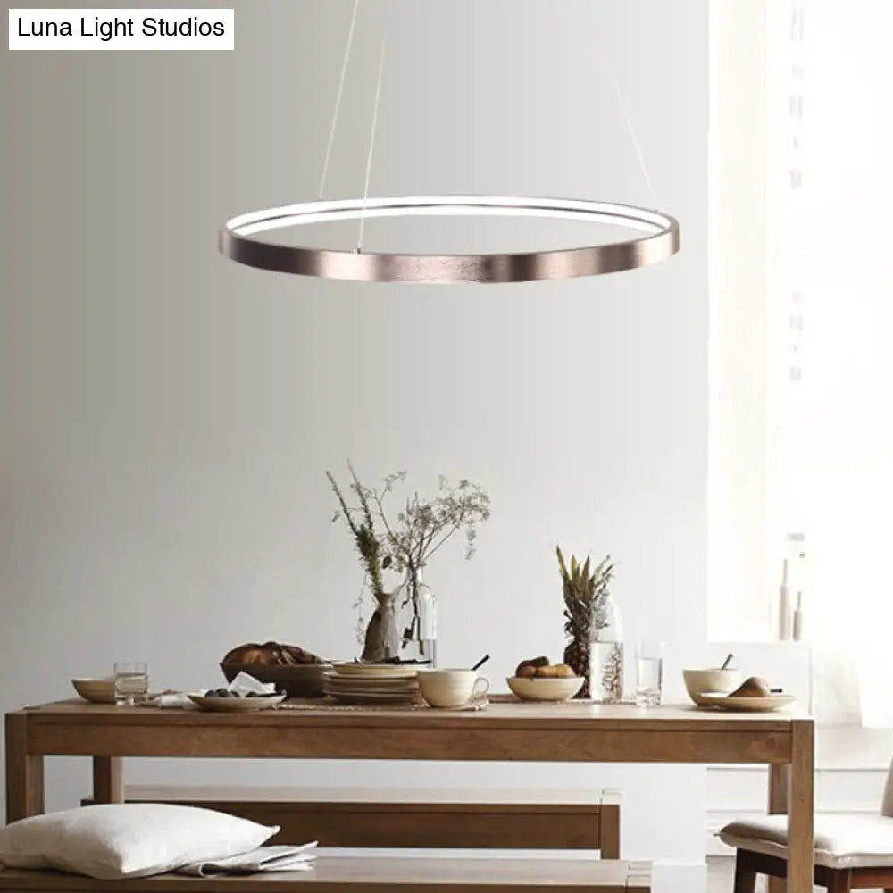 Modern Led Chandelier Light - 16/23.5/31.5 Dia Acrylic Shade Brown Ring Warm/White/Natural