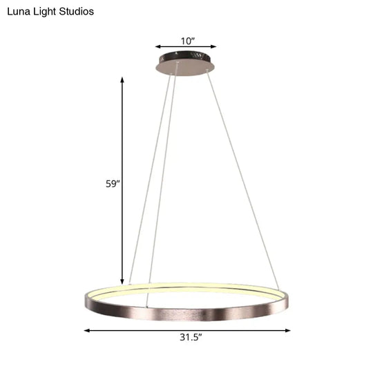 Modern Led Chandelier Light - 16/23.5/31.5 Dia Acrylic Shade Brown Ring Warm/White/Natural