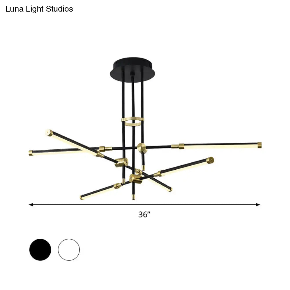 Modern Led Chandelier Light Acrylic 6-Light Ceiling Pendant - Black/Gold Or White/Gold