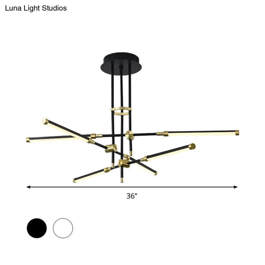 Modern Led Chandelier Light Acrylic 6-Light Ceiling Pendant - Black/Gold Or White/Gold