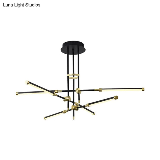 Contemporary Led Chandelier Light - Black/Gold Or White/Gold 6-Light Acrylic Pendant For Bedroom