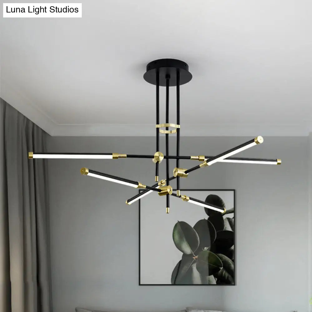 Modern Led Chandelier Light Acrylic 6-Light Ceiling Pendant - Black/Gold Or White/Gold