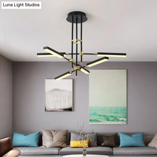 Contemporary Led Chandelier Light - Black/Gold Or White/Gold 6-Light Acrylic Pendant For Bedroom