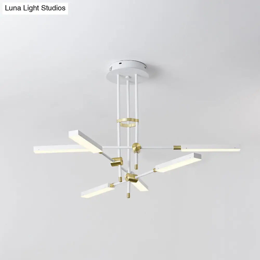 Contemporary Led Chandelier Light - Black/Gold Or White/Gold 6-Light Acrylic Pendant For Bedroom