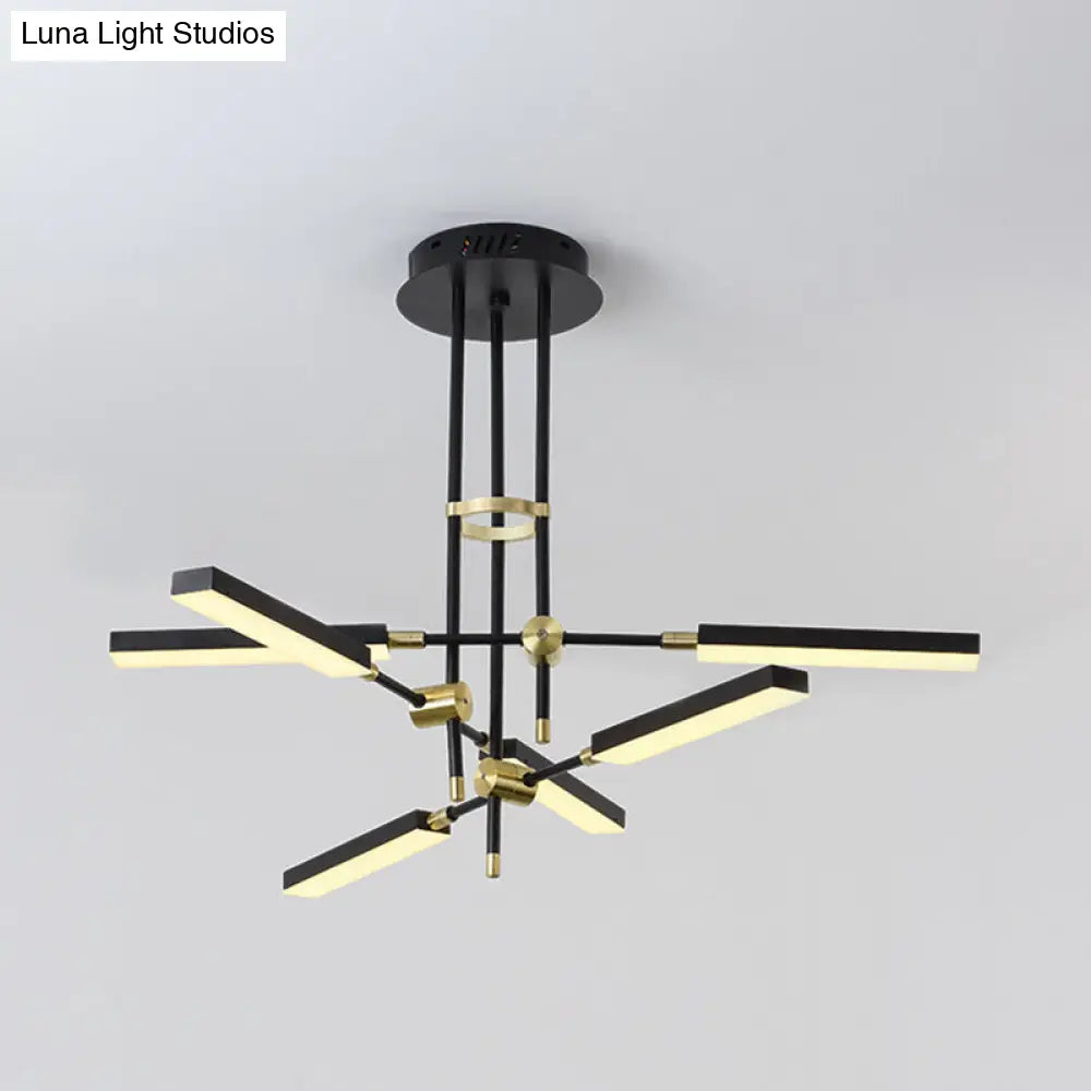 Contemporary Led Chandelier Light - Black/Gold Or White/Gold 6-Light Acrylic Pendant For Bedroom