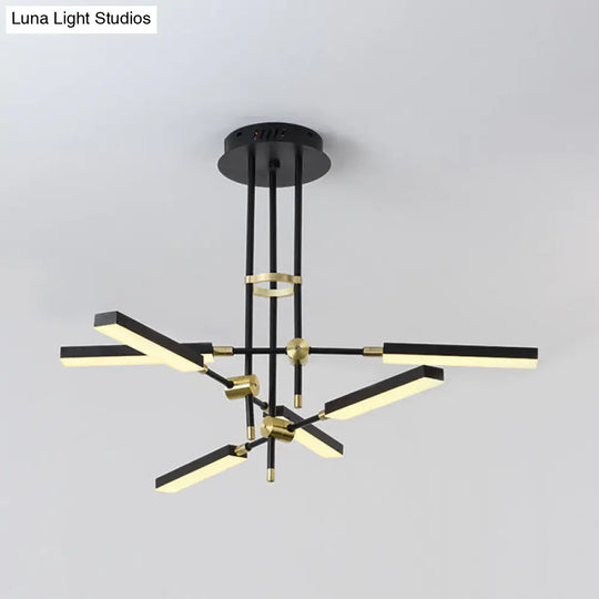 Contemporary Led Chandelier Light - Black/Gold Or White/Gold 6-Light Acrylic Pendant For Bedroom