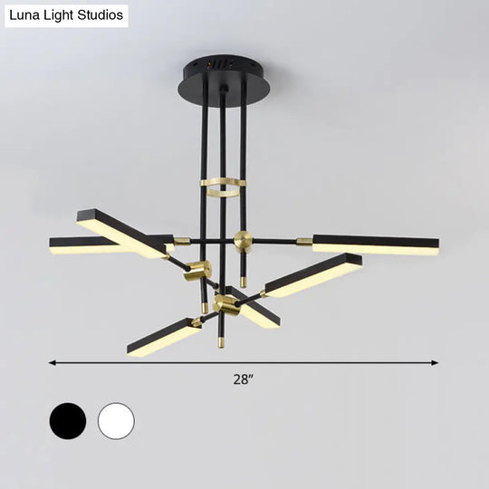 Contemporary Led Chandelier Light - Black/Gold Or White/Gold 6-Light Acrylic Pendant For Bedroom