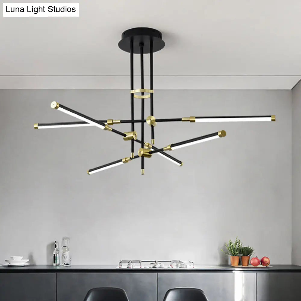 Contemporary Led Chandelier Light - Black/Gold Or White/Gold 6-Light Acrylic Pendant For Bedroom