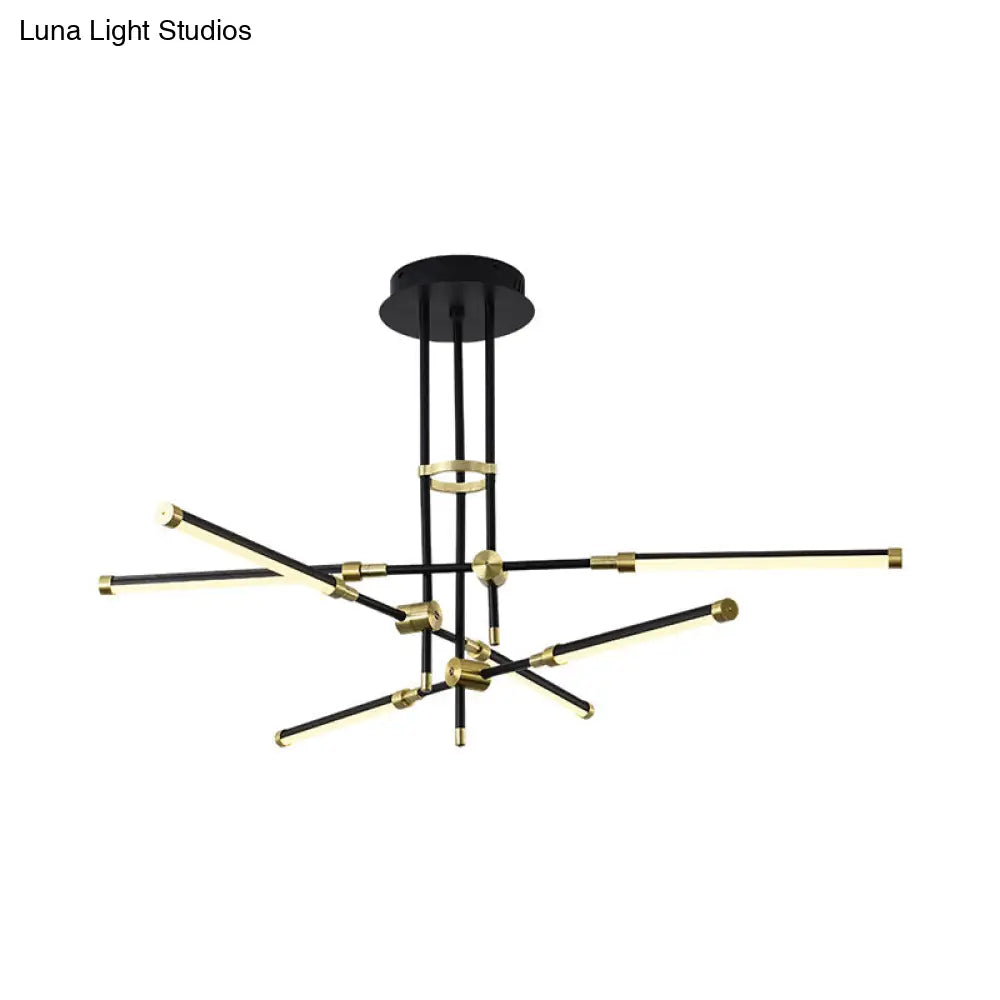 Modern Led Chandelier Light Acrylic 6-Light Ceiling Pendant - Black/Gold Or White/Gold