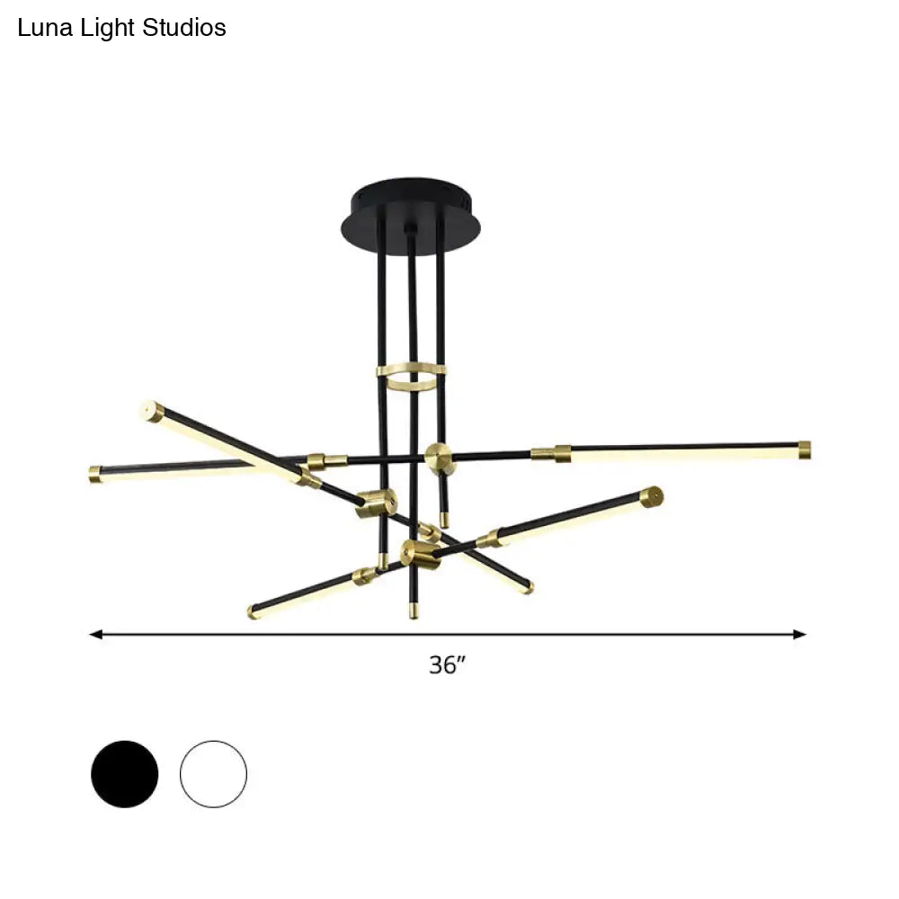 Contemporary Led Chandelier Light - Black/Gold Or White/Gold 6-Light Acrylic Pendant For Bedroom