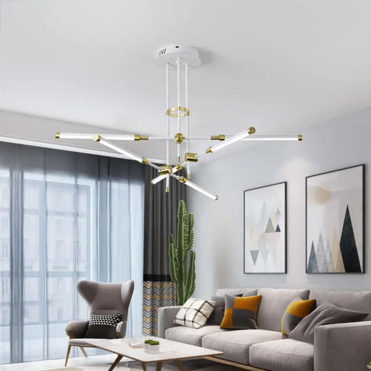 Modern Led Chandelier Light Acrylic 6-Light Ceiling Pendant - Black/Gold Or White/Gold White-Gold /