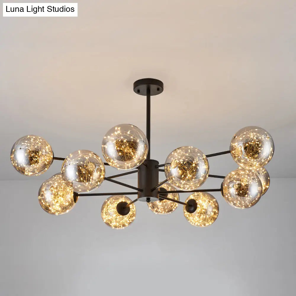 Modern Led Chandelier Light: Clear Glass Sphere Ceiling Fixture For Living Room