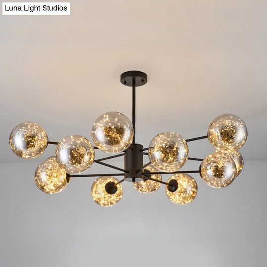 Modern Led Chandelier Light: Clear Glass Sphere Ceiling Fixture For Living Room